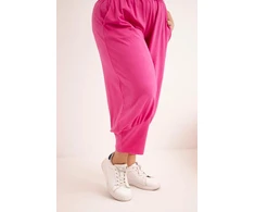 Moteriškos Plus Size kelnės žemu liemeniu su elastine juosmens juosta, rožinės spalvos