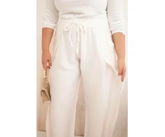 Moteriškos Plus Size medvilninės kelnės su tampriu juosmeniu, ekru