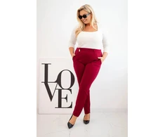 Moteriškos Plus Size medvilninės kelnės su tampriu juosmeniu, tamsiai raudonos spalvos