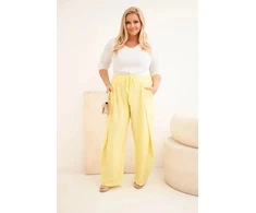 Moteriškos Plus Size medvilninės kelnės su tampriu juosmeniu, geltonos