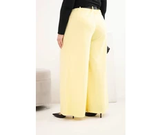 Moteriškos Plus Size plačios kelnės su diržu, geltonos spalvos