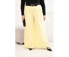 Moteriškos Plus Size plačios kelnės su diržu, geltonos spalvos