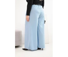 Moteriškos Plus Size plačios kelnės su diržu, mėlynos