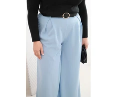 Moteriškos Plus Size plačios kelnės su diržu, mėlynos