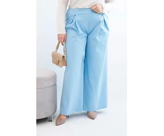 Moteriškos Plus Size plačios kelnės su klostėmis, mėlynos spalvos