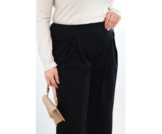 Moteriškos Plus Size plačios kelnės su klostėmis, juodos spalvos