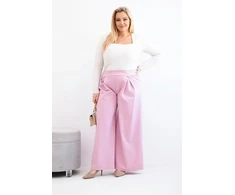 Moteriškos Plus Size plačios kelnės su klostėmis, šviesiai violetinės spalvos