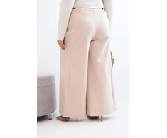 Moteriškos Plus Size plačios kelnės su klostėmis, smėlio spalvos