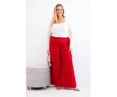 Moteriškos Plus Size plačios kelnės su klostėmis, raudonos spalvos