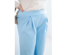 Moteriškos Plus Size plačios kelnės su klostėmis, mėlynos spalvos