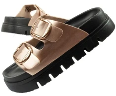 Moteriškos šlepetės Lee Cooper, auksinės, patogios, ant platformos, madingos