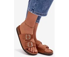 Moteriškos šlepetės su sagtimis Oliena camel spalvos