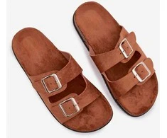 Moteriškos šlepetės su sagtimis Oliena camel spalvos