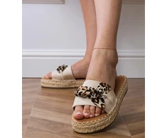 Moteriškos smėlio espadrilės šlepetės su kaspinėliu vasarai