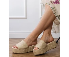 Moteriškos smėlio spalvos espadrilės šlepetės su platforma