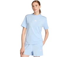 Moterų adidas Essentials 3-Stripes medvilniniai marškinėliai, šviesiai mėlyni KB7119