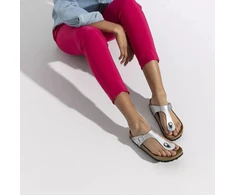 Moterų šlepetės per pirštą Birkenstock Gizeh Birko-Flor, sidabrinės, normalaus pločio (0043851)