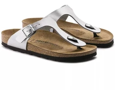 Moterų šlepetės per pirštą Birkenstock Gizeh Birko-Flor, sidabrinės, normalaus pločio (0043851)