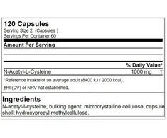 NAC N-acetil-L-cisteino kapsulės GN Genetic Nutrition 120 kapsulių