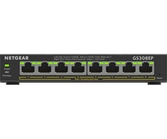 Šakotuvas Netgear GS308EP-100PES 8 prievadų „Gigabit“ nevaldomas „PoE“ komutatorius (62W, PoE+: 8 prievadai)