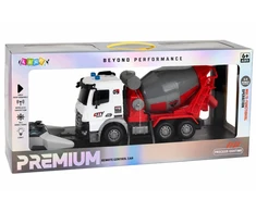 Lean Toys RC betono maišytuvas su šviesos efektais ir judančiu būgnu, raudonas, baltas ir pilkas, 29 × 15 × 11 cm