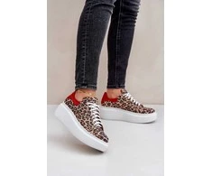 Odiniai auliniai sportbačiai su leopardo raštu rudos-raudonos spalvos