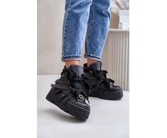 Odiniai moteriški sportbačiai ant masyvios platformos CheBello 4561 juodi