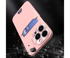 Odinis dėklas su stovu iPhone 14 Pro kortelių dėklas su stovu rožinės spalvos