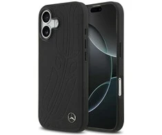 Original dėklas MERCEDES Leather Large Laurel Leave MagSafe skirtas Apple iPhone 17 juodos spalvos