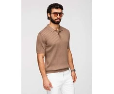 Ombre&amp;Edoti vyriški slim fit polo marškinėliai, šviesiai rudi