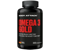 Omega-3 žuvų taukų kapsulės Body Attack Gold 300 minkštųjų kapsulių