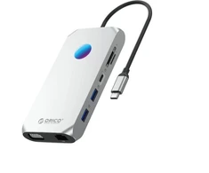 „Orico“ USB-C 12w1 RGB | 2x USB-A 3.1 | 1x USB-A 2.0 | USB-C PD 100W | 1x USB-C 3.1 | 2x HDMI 2.0 4K 60Hz | 1x VGA 1080p | 1x „Micro SD/SD 3.0“ | 1x RJ Gigabit | 1x Audio - pilka