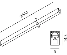 Pakabinamas/paviršinis magnetinės sistemos AIR TRACK S bėgelis, 48V, žalvario spalvos, 2,5m