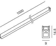 Pakabinamas/paviršinis magnetinės sistemos AIR TRACK S bėgelis, 48V, žalvario spalvos, 1m