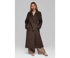 Paltas minimalistinis su nusegama liemene smėlio – elegantiškas pasirinkimas