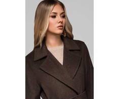 Paltas minimalistinis su nusegama liemene smėlio – elegantiškas pasirinkimas