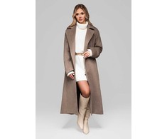 Paltas minimalistinis su nusegamu pašiltinimu smėlio – elegantiškas pasirinkimas