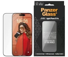 Panzer Glass PanzerGlass Ceramic Protection keraminis stiklas, skirtas iPhone 15 Pro, su montavimo rėmeliu
