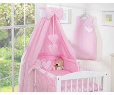Patalynės komplektas su baldakimu Hanging Hearts rožinis