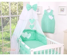 Patalynės komplektas su tinkleliu Hanging Hearts, mėtų spalvos
