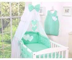 Patalynės komplektas su tinkleliu Hanging Hearts, mėtų spalvos