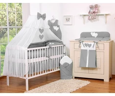 Patalynės komplektas su tinkleliu Hanging Hearts, antracito spalvos