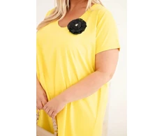 PAVADINIMAS: Moteriška Plus Size medvilninė suknelė su sage, geltona