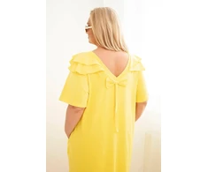 PAVADINIMAS: Moteriška Plus Size medvilninė suknelė su raukiniais ties pečiais, geltona APRAŠYMAS: Geltona Plus Size suknelė su raukiniais ties pečiais Geltona moteriška Plus Size suknelė yra ilgesnio, laisvesnio kirpimo, su V formos iškirpte