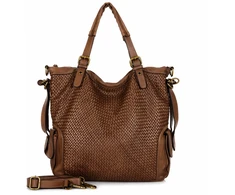 PELLE LAVATA Skórzana Vintage Torebka ShopperBag Na Ramię A4 Pleciona Duża