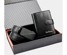 Pierre Cardin skórzany męski komplektas na prezent portfel i dirželis do spodni