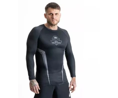 Pilki ilgomis rankovėmis rashguard su DBX Bushido logotipu