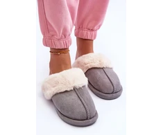 Pilkos moteriškos šlepetės su kailio apdaila Step in style