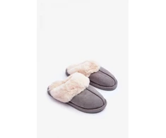 Pilkos moteriškos šlepetės su kailio apdaila Step in style