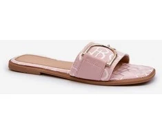 Pink Blizgančios moteriškos šlepetės su dekoracijomis Rožinė Taleci